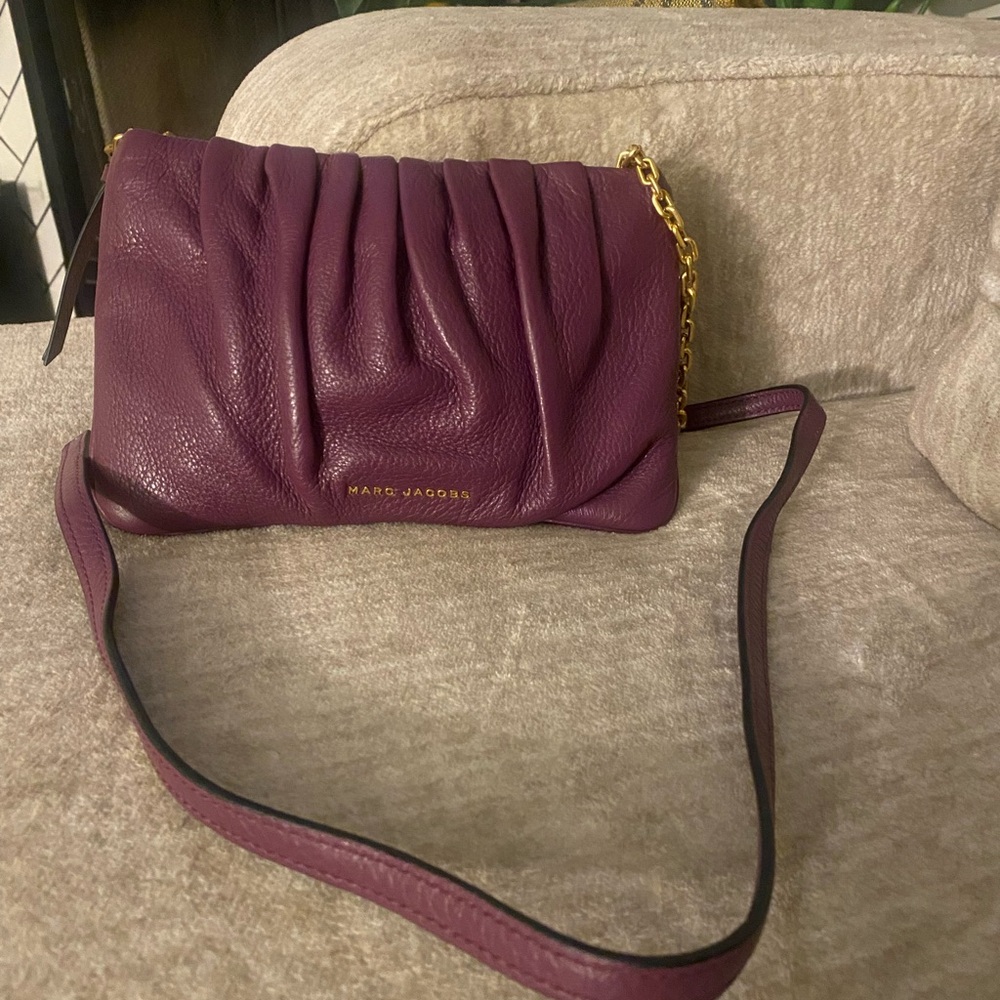 Marc Jacobs Plum Leather Ruched Crossbody with Gold Chain
